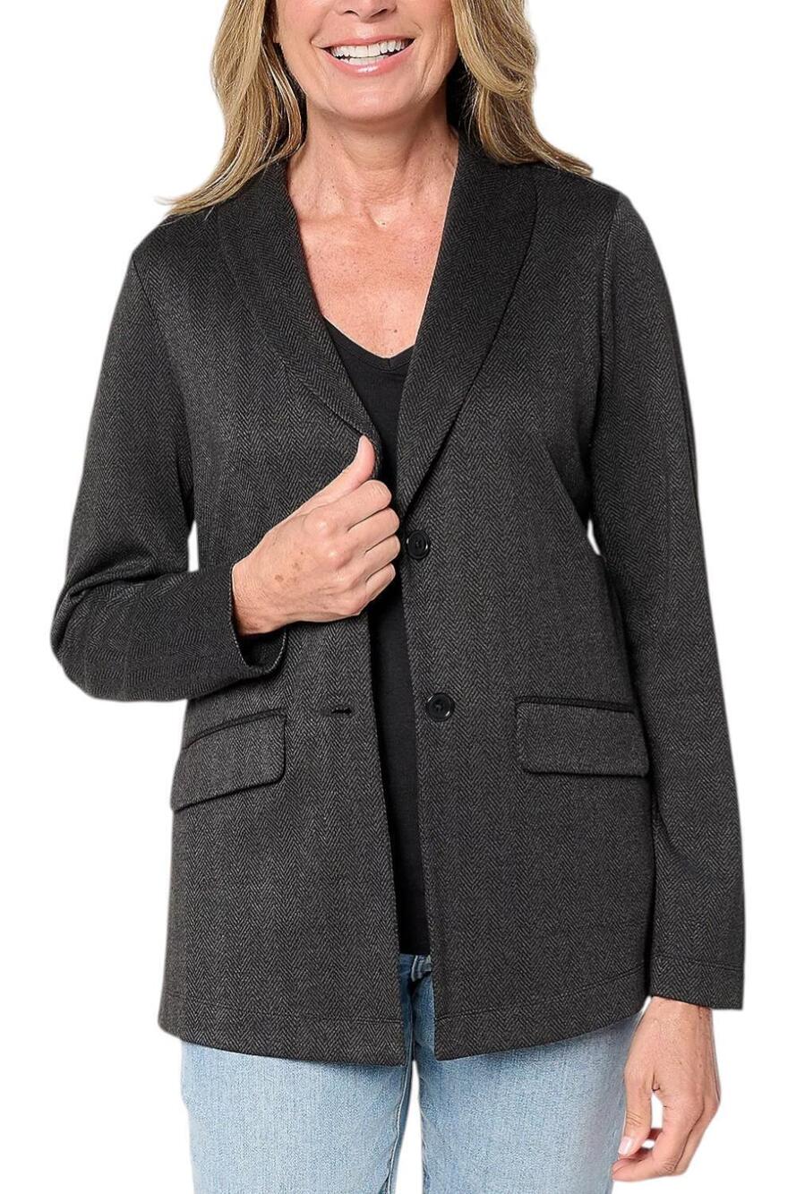 Denim & Co. Women's Knit Jacquard Blazer Black - Petite